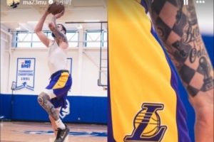 迫不及待！马穆社媒发布一组训练中 特意晒出湖人logo球裤